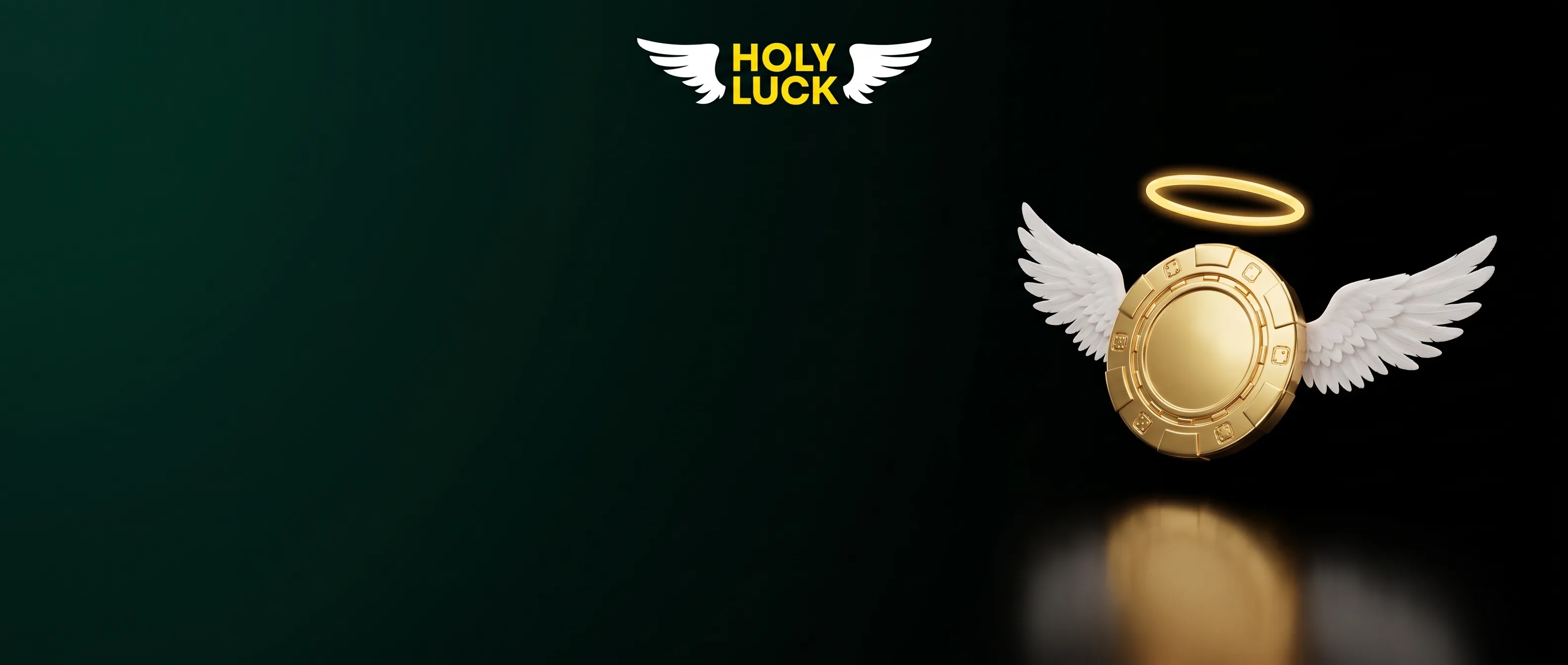 Gouden casinofiche met vleugels en een lichtgevende halo van HolyLuck